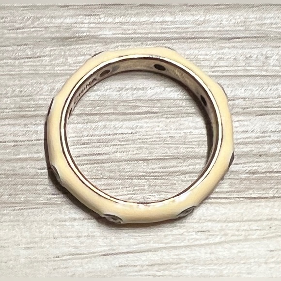 Hidalgo Gold Over Sterling Silver Cream Colored Enamel & Pink CZ Ring, Size 6 - Picture 4 of 8